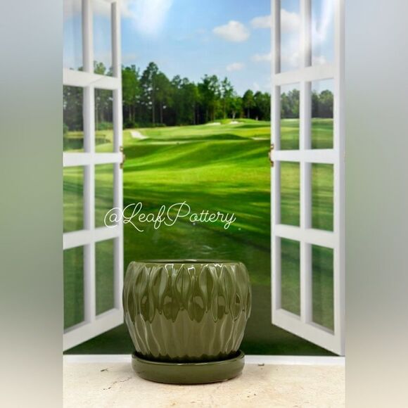 Applelicious Green (SM)  Ceramic Planter Pot with Saucer Attached - Picture 5 of 9